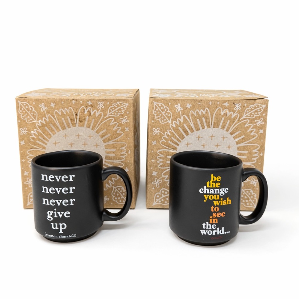 Espresso Mug Set Black Quote Cups Gift Set 2 Demitasse Coffee